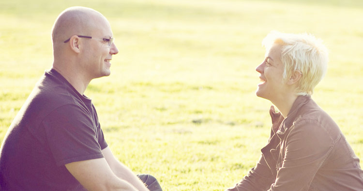 Anderson and Sarah looking at each other.